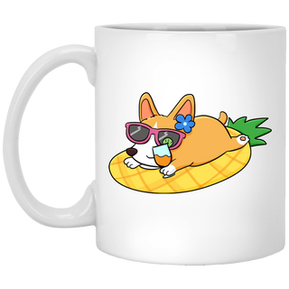 Pineapple Pool Float Beach Pattern Corgi Mugs