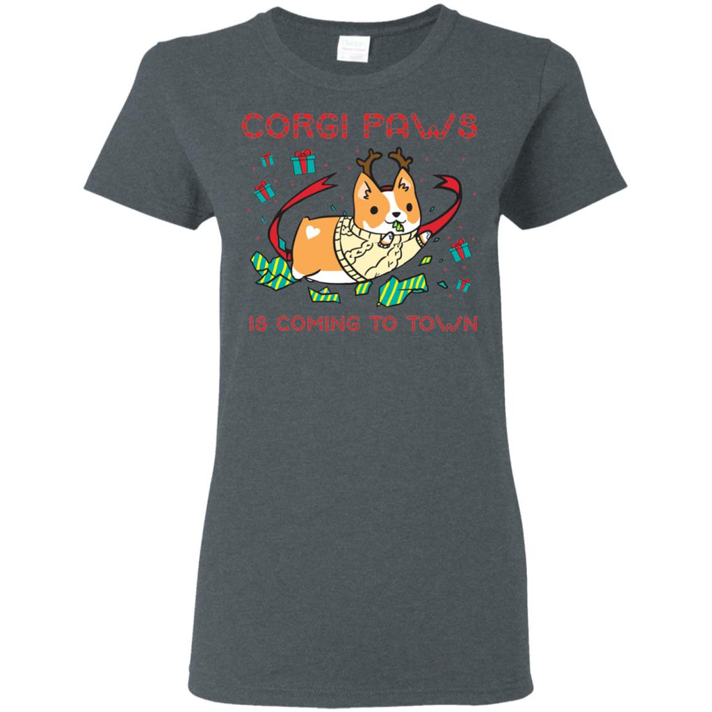 Black Corgi Paws Is Coming To Town Shirt Cute Christmas