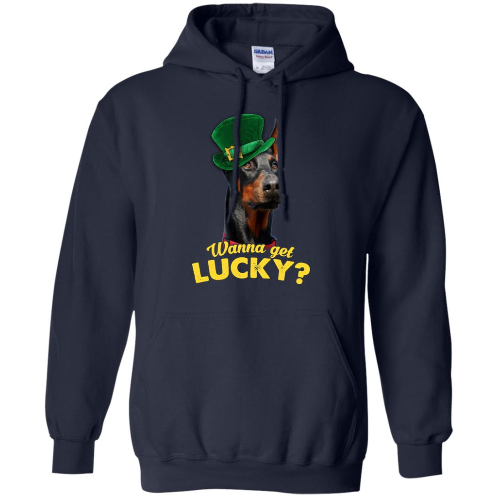 Funny Doberman Tshirt Wanna Get Lucky Dober Dog Gift st. patrick day