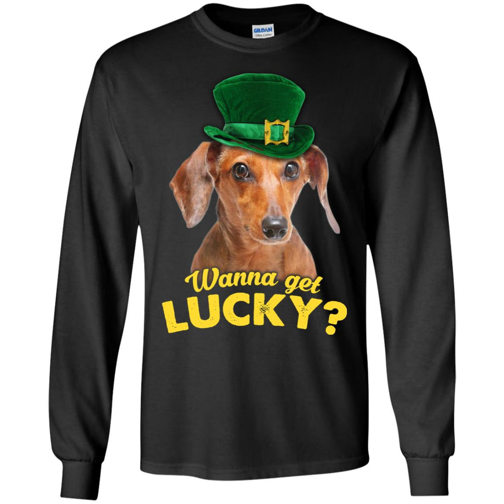 Funny Dachshund Tee Shirt Wanna Get Lucky Doxie Dog Gift