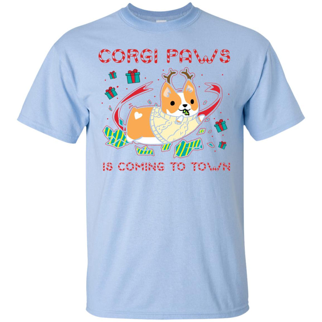 White Corgi Paws Is Coming To Town Cute Pembroke Dog Tshirt