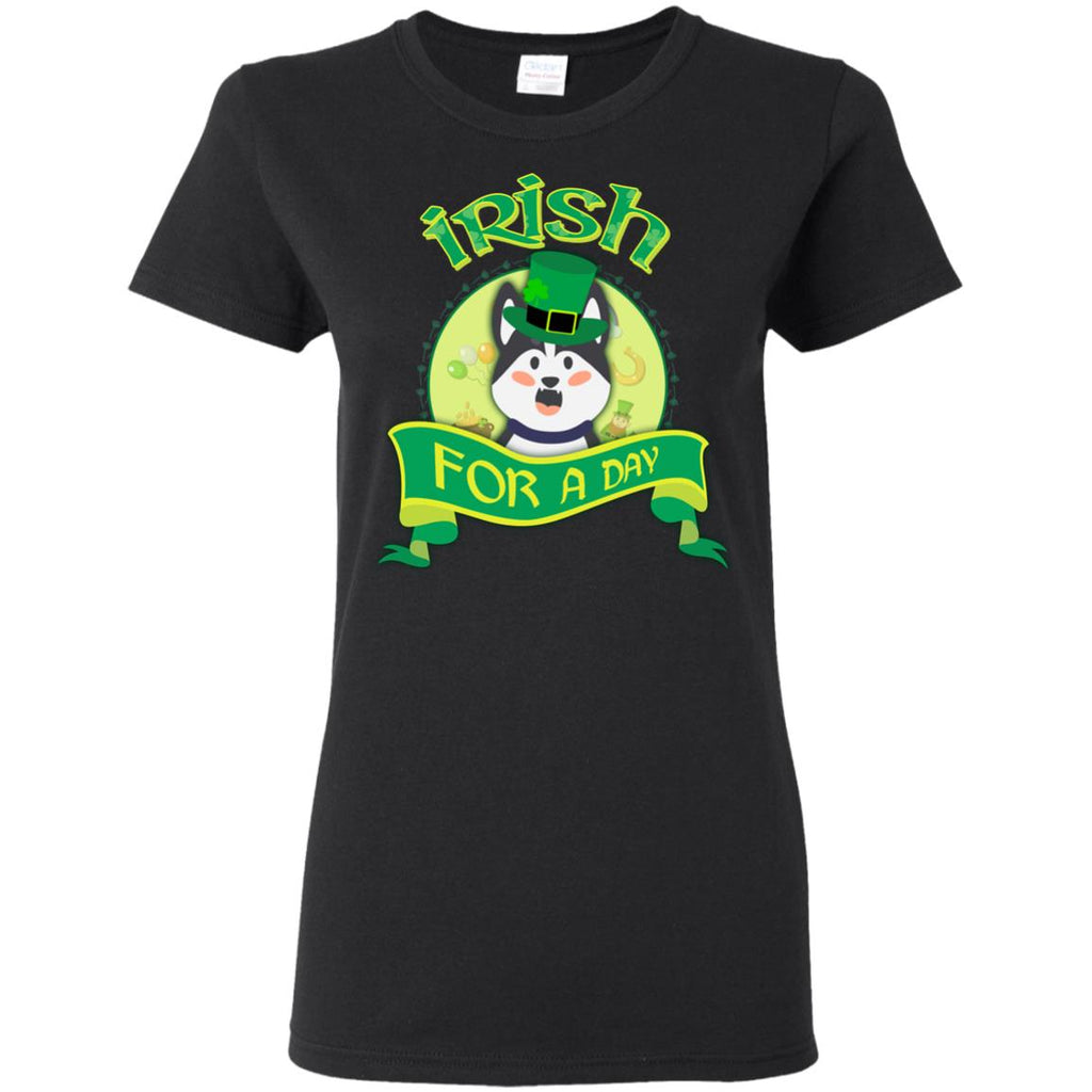 Funny Husky Tee Shirt Irish For A Day Siberian Dog St. Patrick's Day Gift