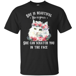 Funny Cat Tee Shirt - She can stab scratch you in the face is best kitten gift