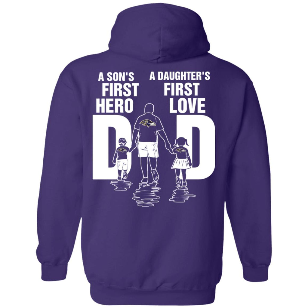 Son Is First Hero - Daughter Is First Love Baltimore Ravens Dad Tshirt
