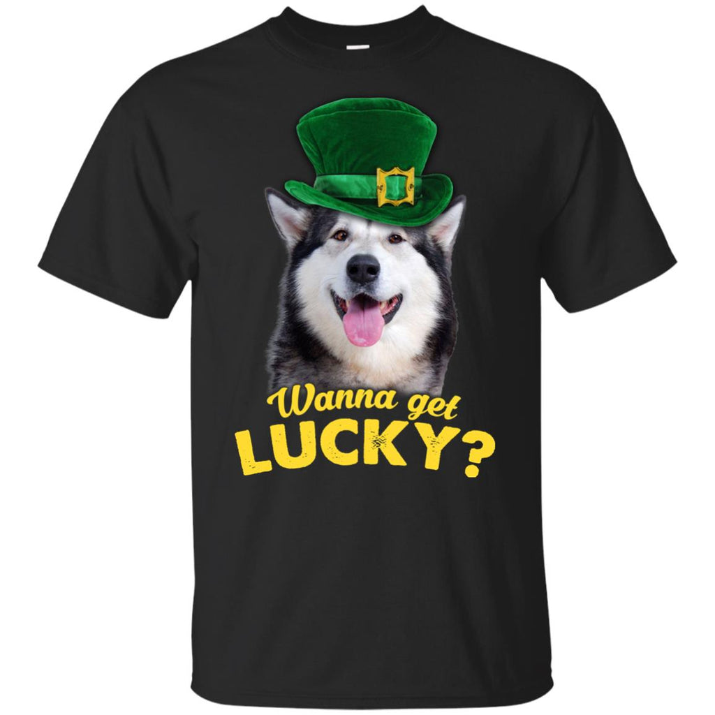 Husky Tshirt Wanna Get Lucky St. Patrick's Day Siberian Dog Gift