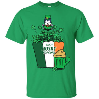 Irish Husky Popcorn Tee Shirt For Siberian Dog Lover in St. patrick's day