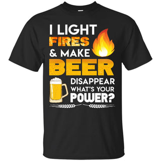 Funny camping Tee Shirt - I light fires and make beer disappear Tshirt for Camper