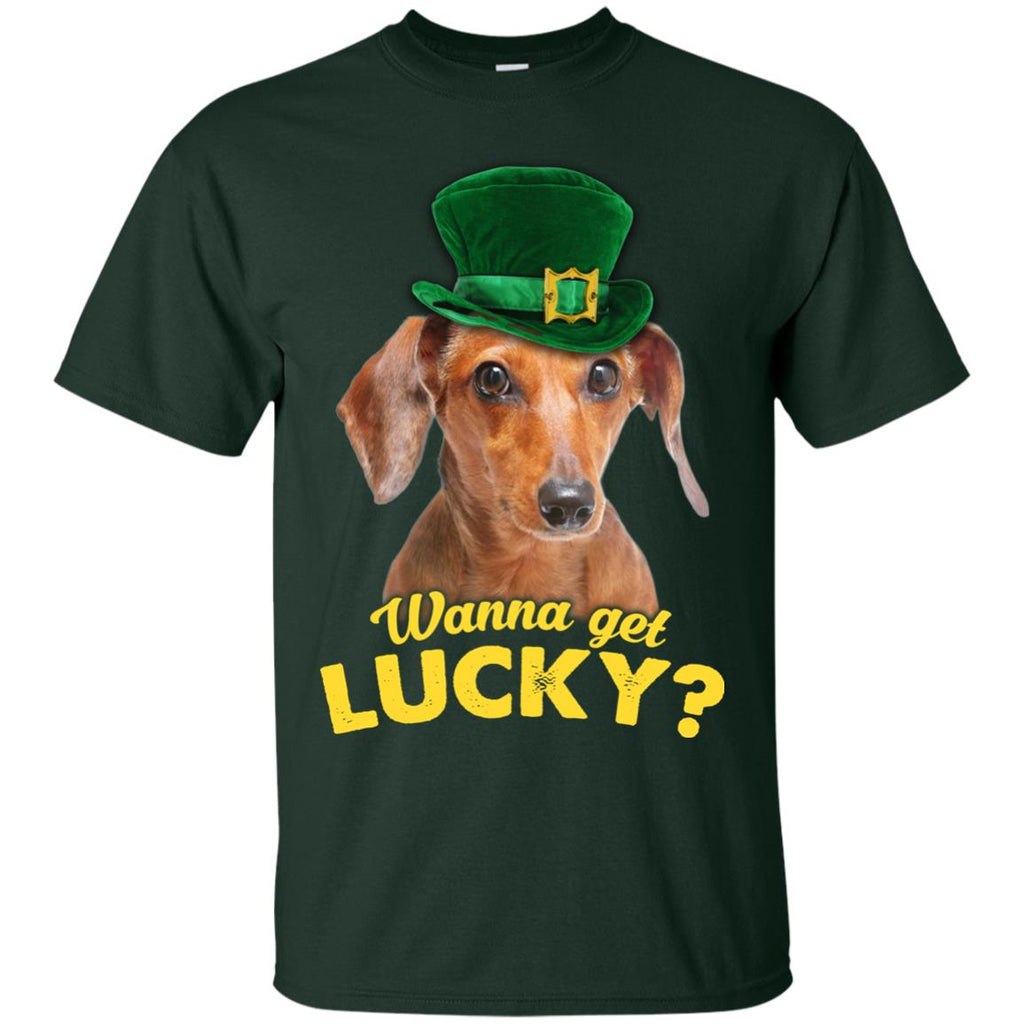 Funny Dachshund Tee Shirt Wanna Get Lucky Doxie Dog Gift