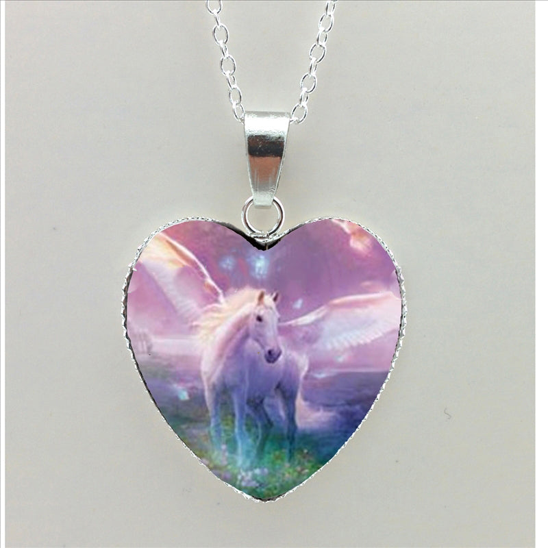 Horse In Fog Heart Running Horse Heart Flying Horse Silver Heart Shaped Necklaces