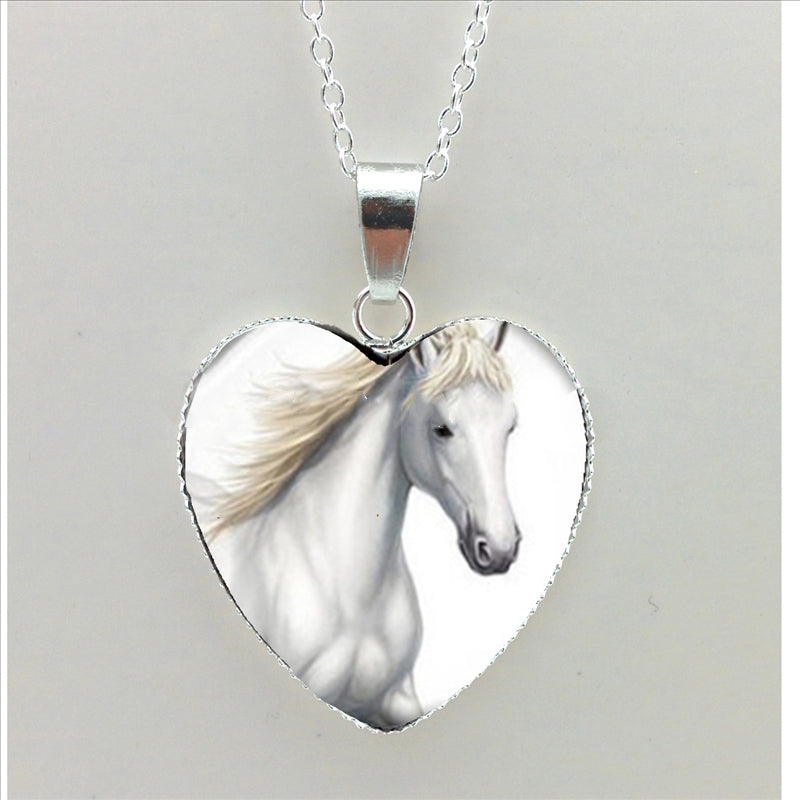 Horse In Fog Heart Running Horse Heart Flying Horse Silver Heart Shaped Necklaces