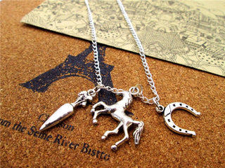 Cowboy Antique Silver Horse Carrot Horseshoe Necklaces