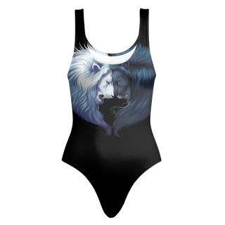 Cute Black Yin And Yang Lion Style One Piece Swimsuits