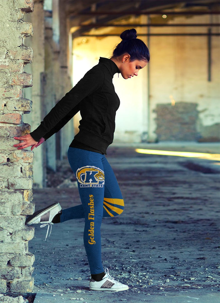 Through Logo Spread Body Striped Circle Kent State Golden Flashes Leggings