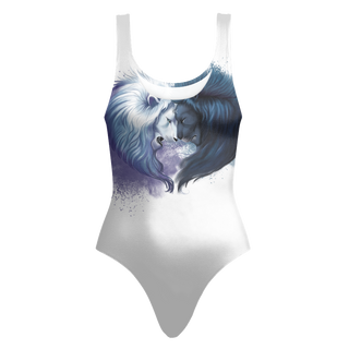 Love White Yin And Yang Lion Style One Piece Swimsuits
