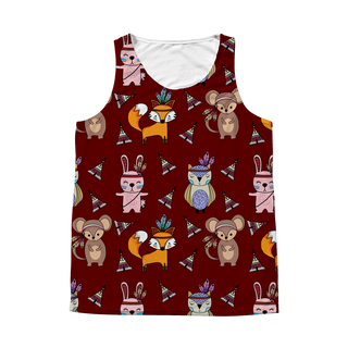 Unique Camping Animals Pattern Maroon All Over Print Tank Top