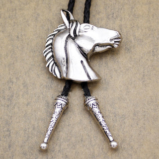 Vintage Silver Bronco Horse Head Line Dance Rodeo Southwestern Cowboy Zuni Bolo Tie Necklaces