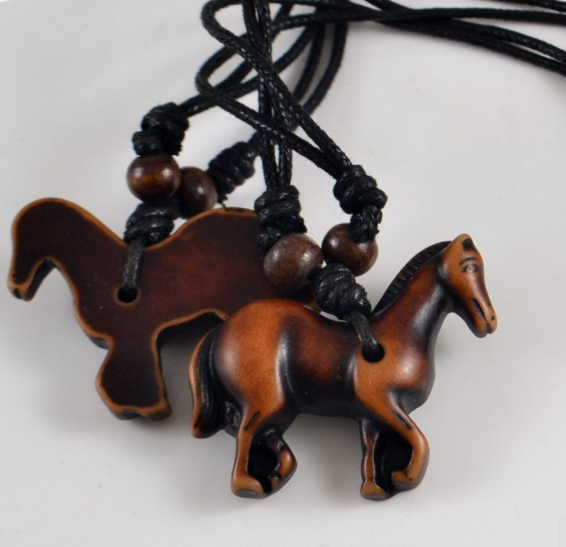 Vintage Little Horse Brown Resin Carving Necklaces