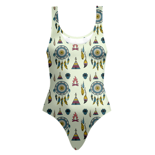 Cute Camping Dreamcatcher Pattern Light Green One Piece Swimsuits