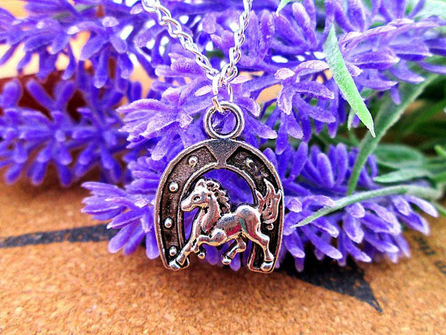 Horseshoe Antique Tibetan Silver Horse Running Necklaces