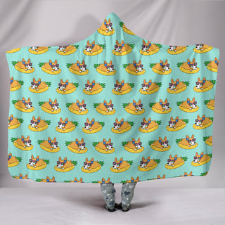 Pineapple Pool Float Beach Pattern Corgi Hooded Blankets