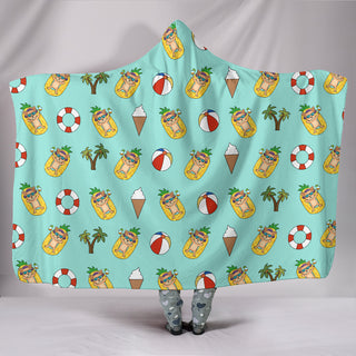 Pineapple Pool Float Beach Pattern Chihuahua Hooded Blankets