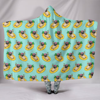 Pineapple Pool Float Beach Pattern Pug Hooded Blankets