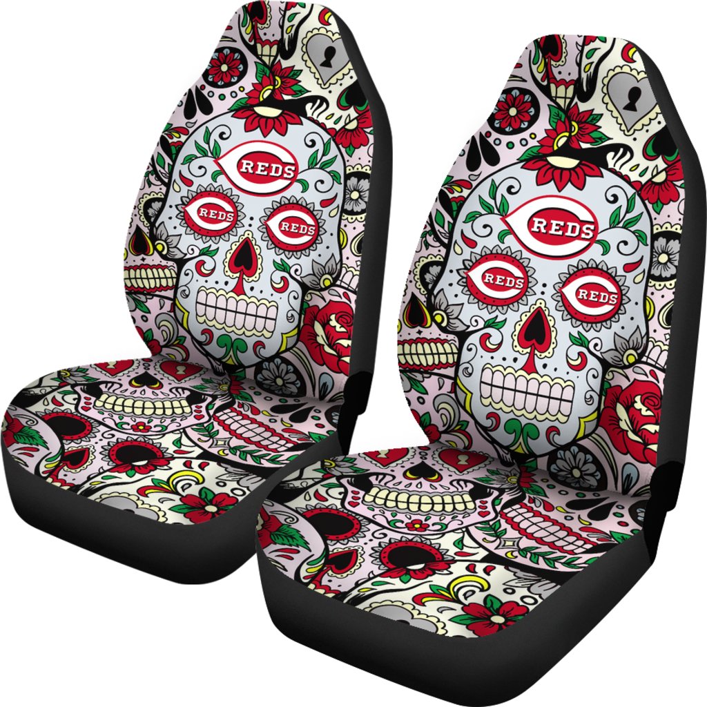 Colorful Skull Cincinnati Reds Car Seat Covers
