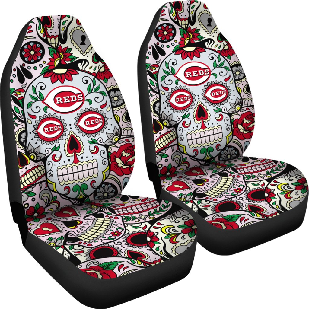 Colorful Skull Cincinnati Reds Car Seat Covers