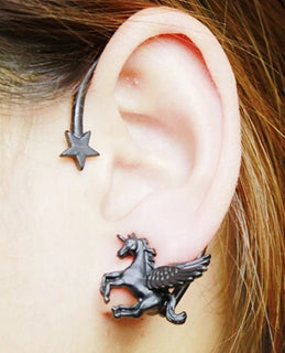 Rock Stereoscopic Running Horse Unicorn Star Stud Earring