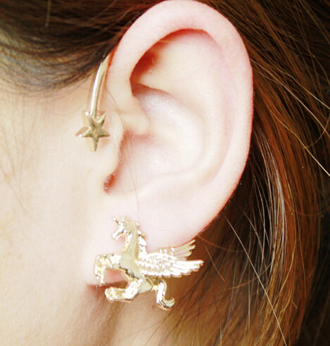 Rock Stereoscopic Running Horse Unicorn Star Stud Earring