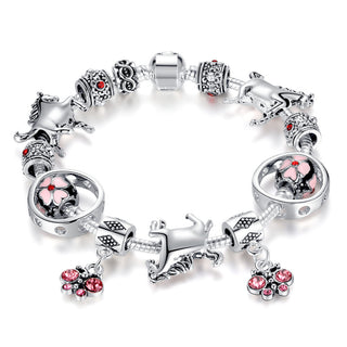 Crystal Butterfly And Pink Cherry Blossom Horse Bracelets