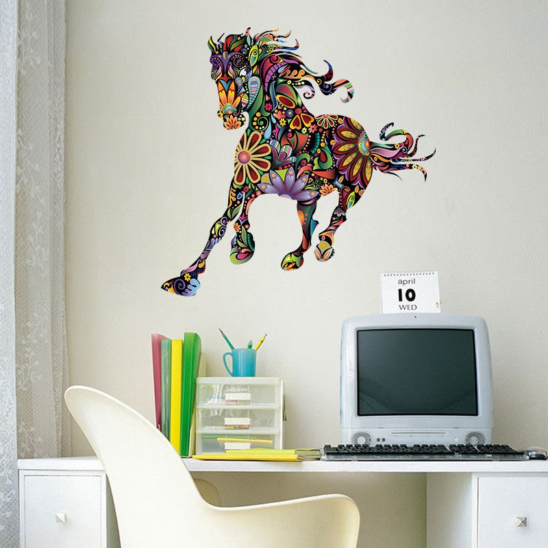 Colorful Flower Pattern Running Horse Wall Stickers