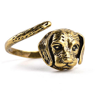 Vintage Bronze Labrador Retriever Dog Head Rings