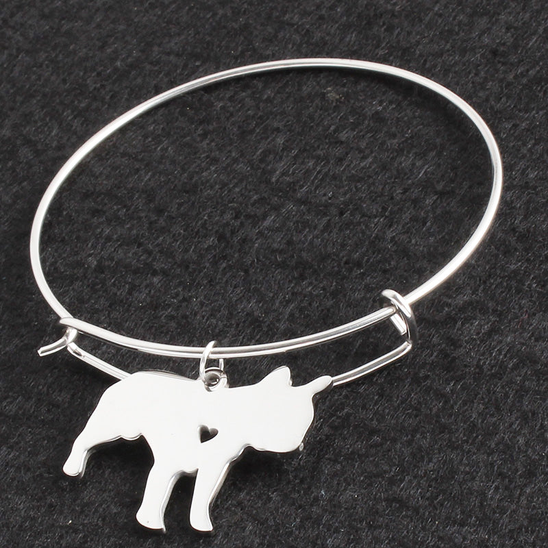 Silver French Bulldog Dog & Heart Bracelets