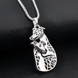 Silver Whippet Greyhound Couple Dog Hollow Necklaces