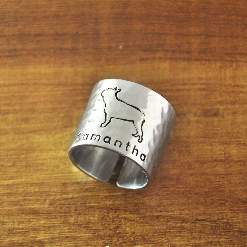 Silver French Bulldog Dog Adjustable Rings