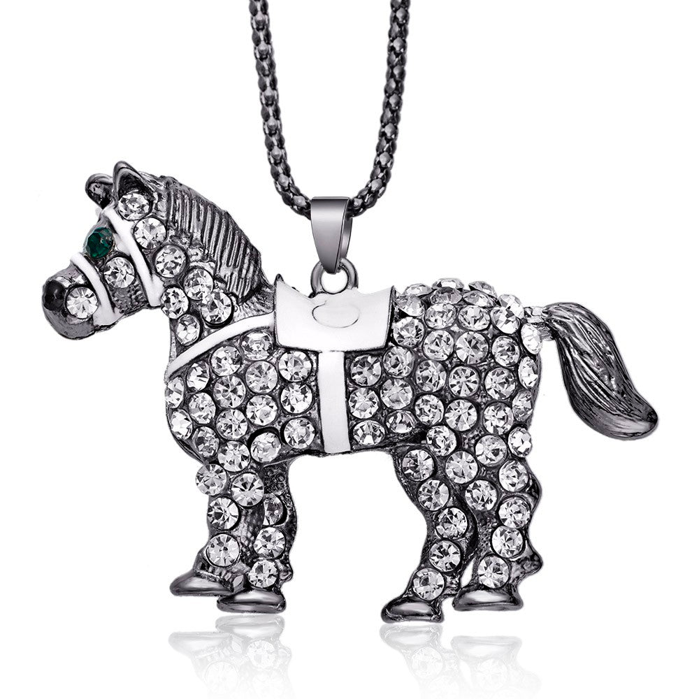 Amazing Rhinestone Crystal Pretty Horse Long Chain Necklaces