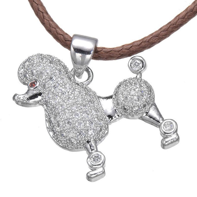 Cute Zircon Standard Poodle Leather Necklaces
