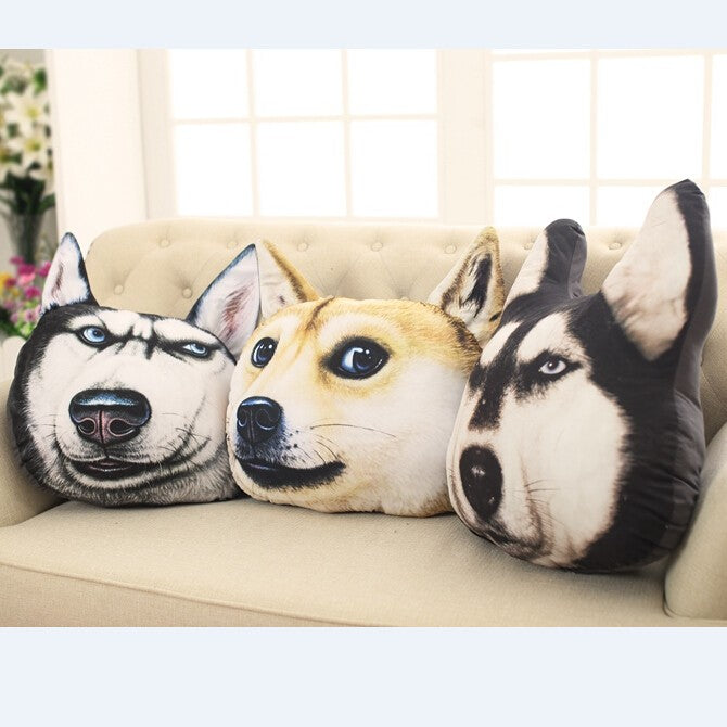 New Hot 3D 38cm*35cm Samoyed Husky Dog Plush Toys Dolls Stuffed Animal Pillows