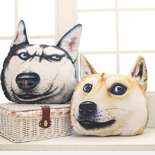 New Hot 3D 38cm*35cm Samoyed Husky Dog Plush Toys Dolls Stuffed Animal Pillows