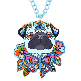 Colorful Pug Dog Head Necklaces