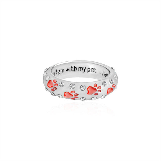 "When I am with my pet...I am complete" Dog Paw Simple Rings