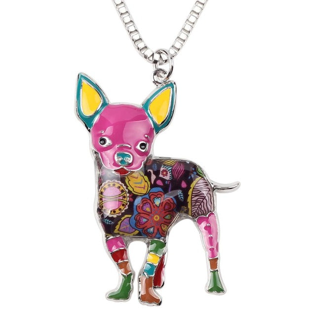 Metal Alloy Enamel Chihuahua Dog Necklaces
