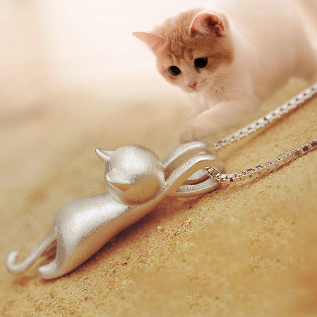 Lovely Silver Plated Tiny Cute Cat Necklaces