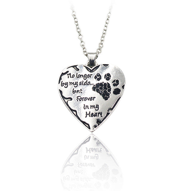 "No longer be my side but forever in my heart" Pink White Silver Crystal Dog Paw Claw Print & Heart Necklaces