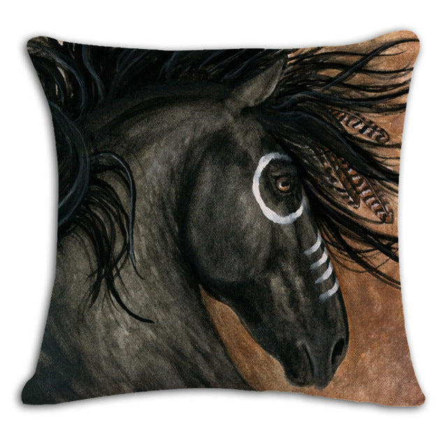 Square Horse Printed Cushion Cover Vintage Pillow Covers