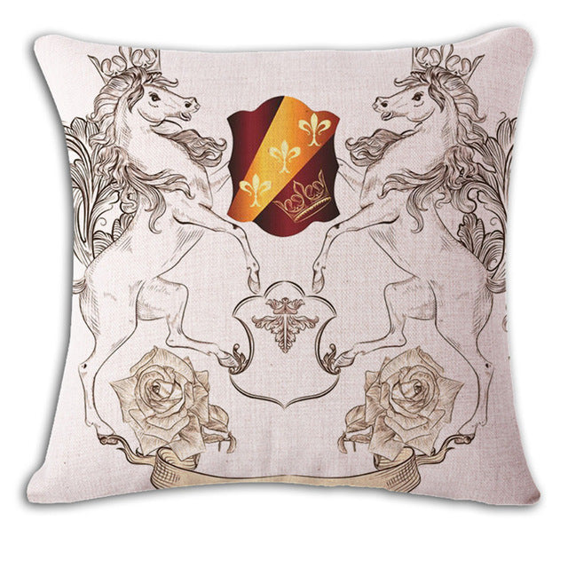 Square Horse Printed Cushion Cover Vintage Pillow Covers