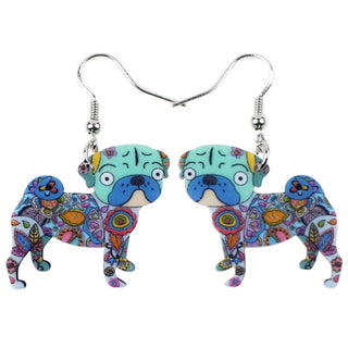 Colorful Pug Dog Earrings