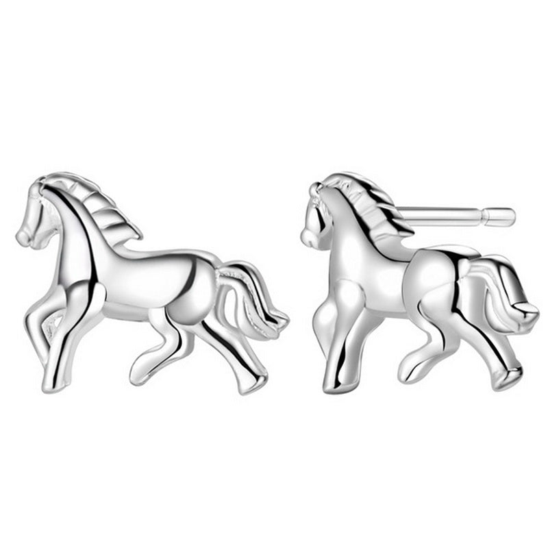Fashion Silver Plated Horse Stud Earrings