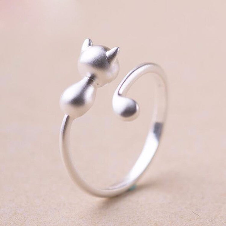 Silver Sweet Cute Cat Rings
